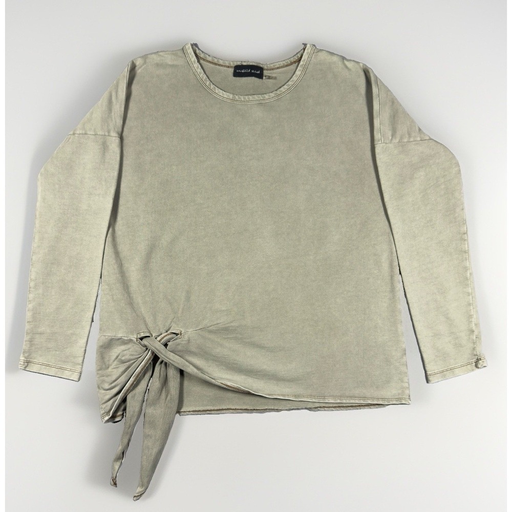 Mustard Seed Women's M Olive Green Side Tie Long Sleeve Cotton Top